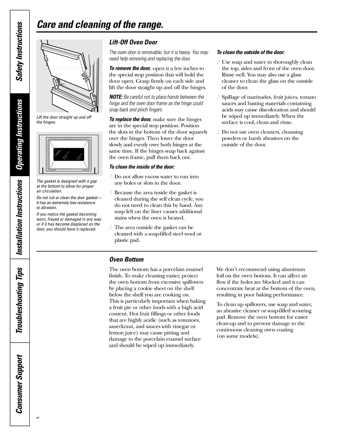 Americana Appliances AGBS300 Consumer Support Troubleshooting Tips, Lift-Off Oven Door, Oven Bottom 