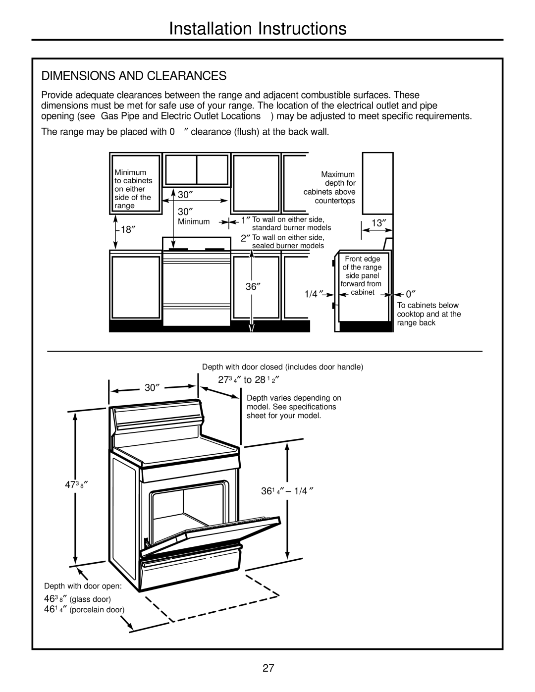 Americana Appliances AGBS300 installation instructions Dimensions and Clearances 