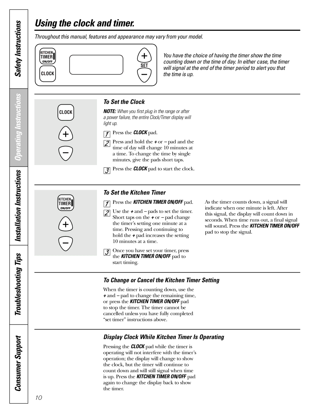 Americana Appliances AGBS300 Using the clock and timer, Instructions Operating Instructions Safety Instructions 