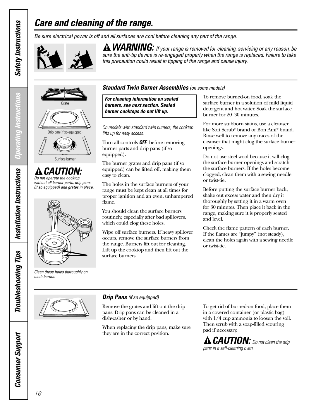 Americana Appliances AGBS300 Care and cleaning of the range, Grate Drip pan if so equipped Surface burner 
