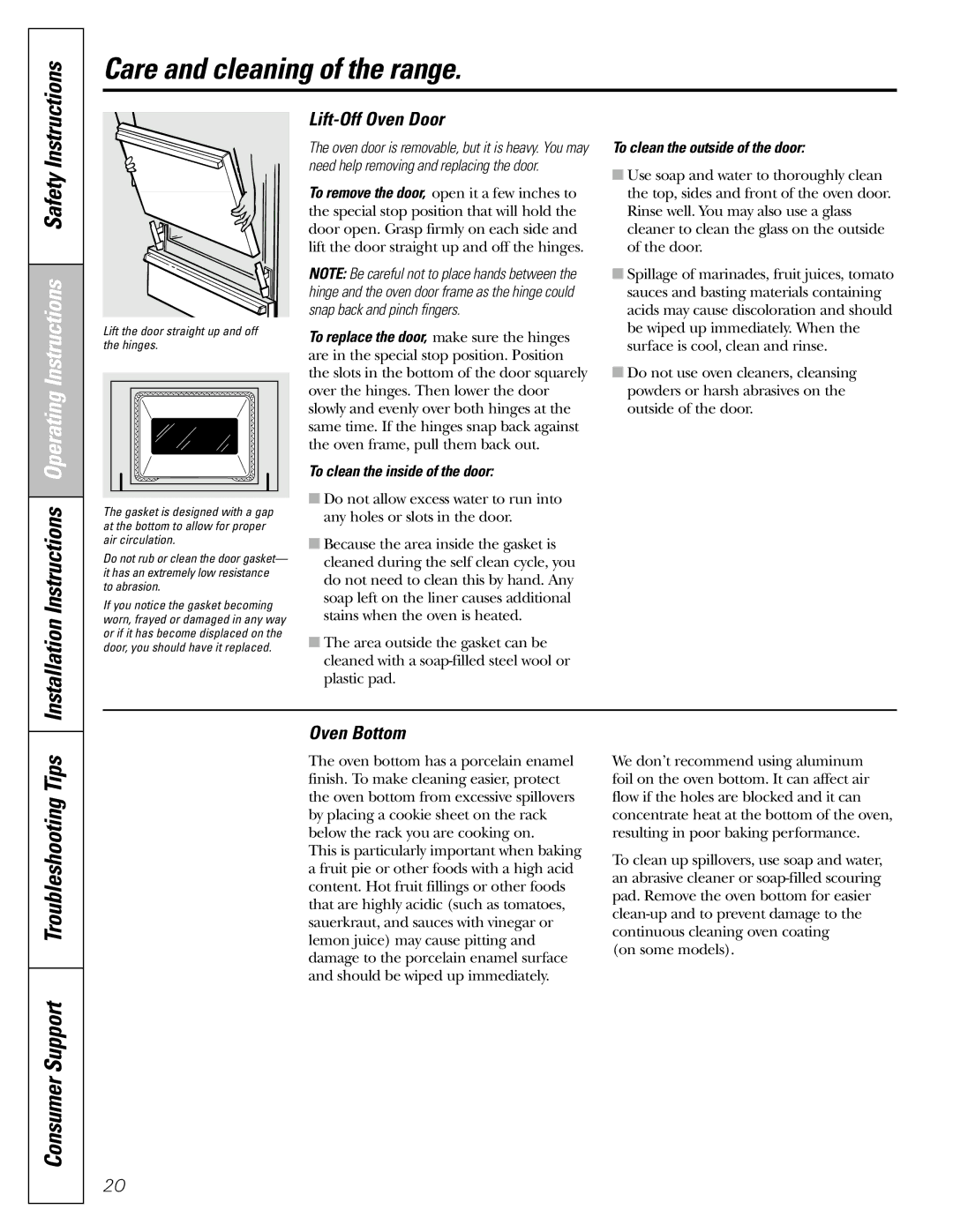 Americana Appliances AGBS300 Consumer Support Troubleshooting Tips, Lift-Off Oven Door, Oven Bottom 