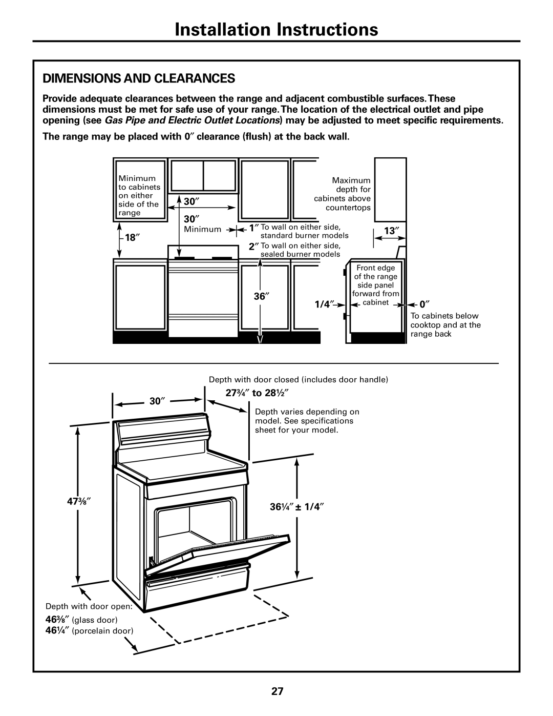 Americana Appliances AGBS300 installation instructions Dimensions and Clearances 