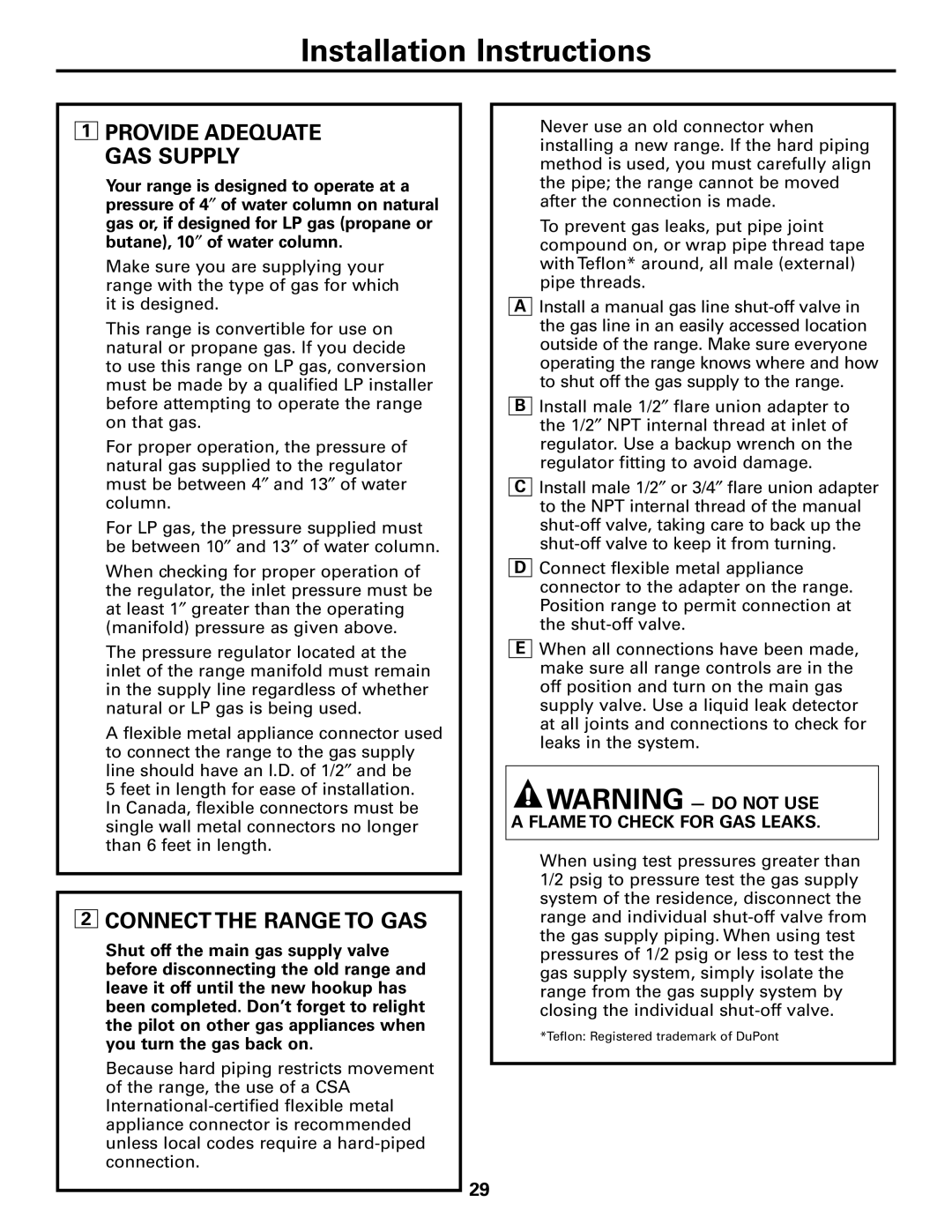 Americana Appliances AGBS300 installation instructions Connect the Range to GAS, Provide Adequate GAS Supply 