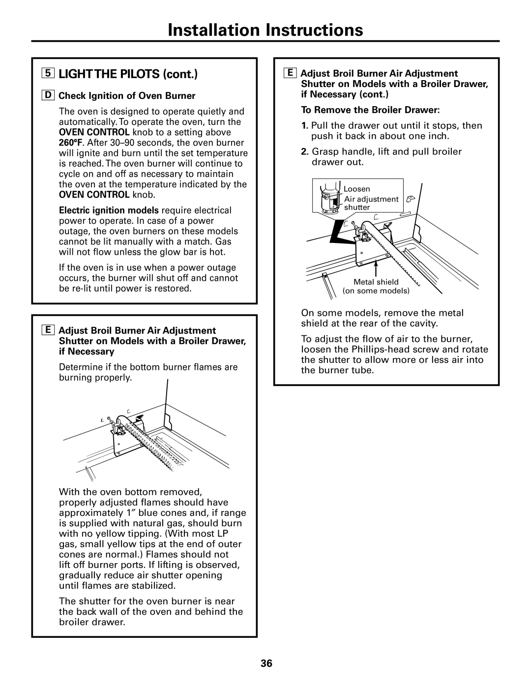 Americana Appliances AGBS300 installation instructions Check Ignition of Oven Burner 