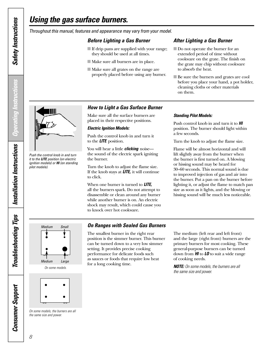 Americana Appliances AGBS300 Using the gas surface burners, Tips Installation Instructions Operating 