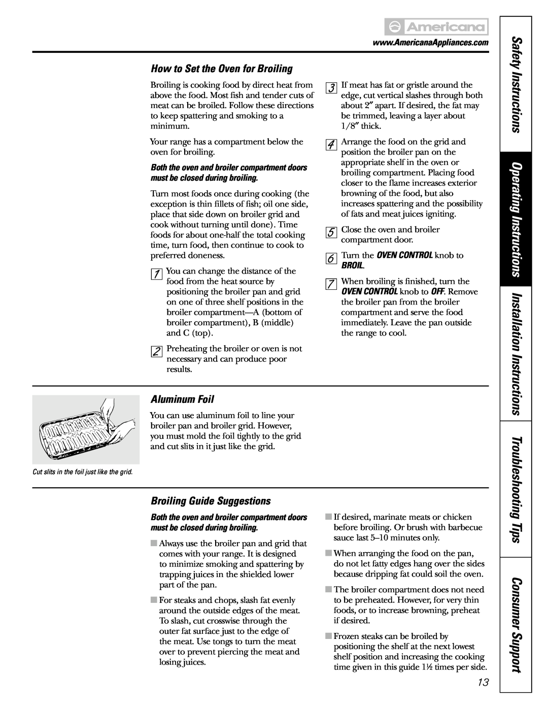 Americana Appliances AGBS300 Safety, Tips Consumer Support, Instructions Operating Instructions Installation Instructions 