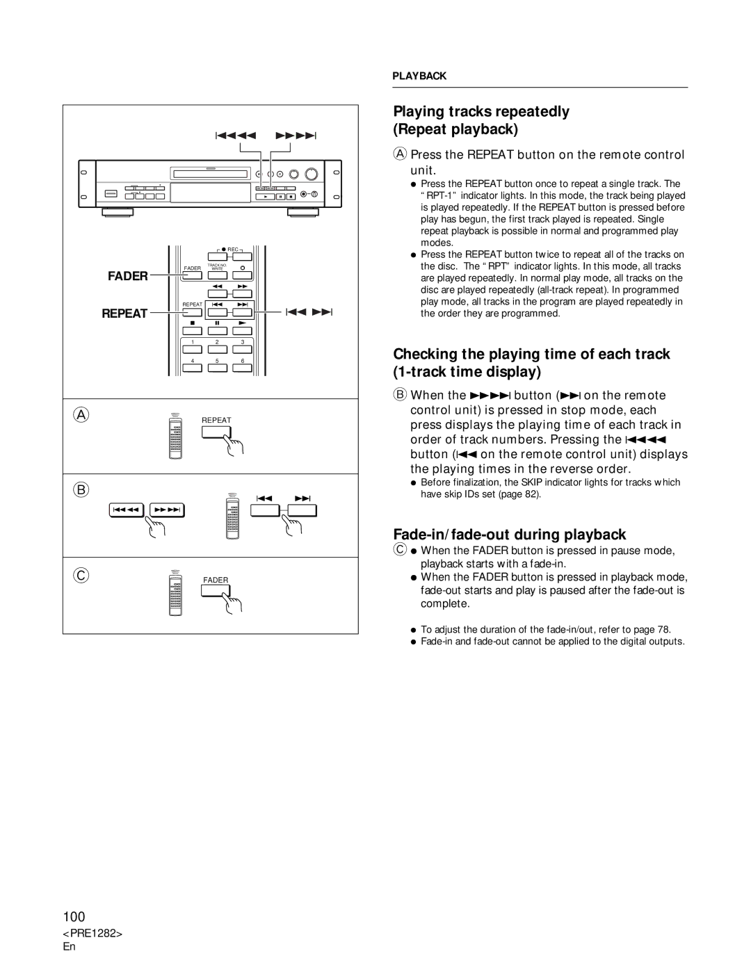 Americana Appliances CDR-850 manual Playing tracks repeatedly Repeat playback, Fade-in/fade-out during playback 