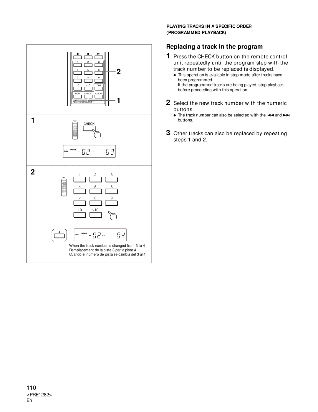 Americana Appliances CDR-850 manual Replacing a track in the program, Select the new track number with the numeric buttons 