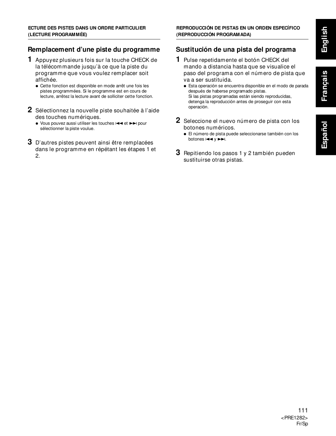 Americana Appliances CDR-850 manual Remplacement d’une piste du programme, Sustitución de una pista del programa 