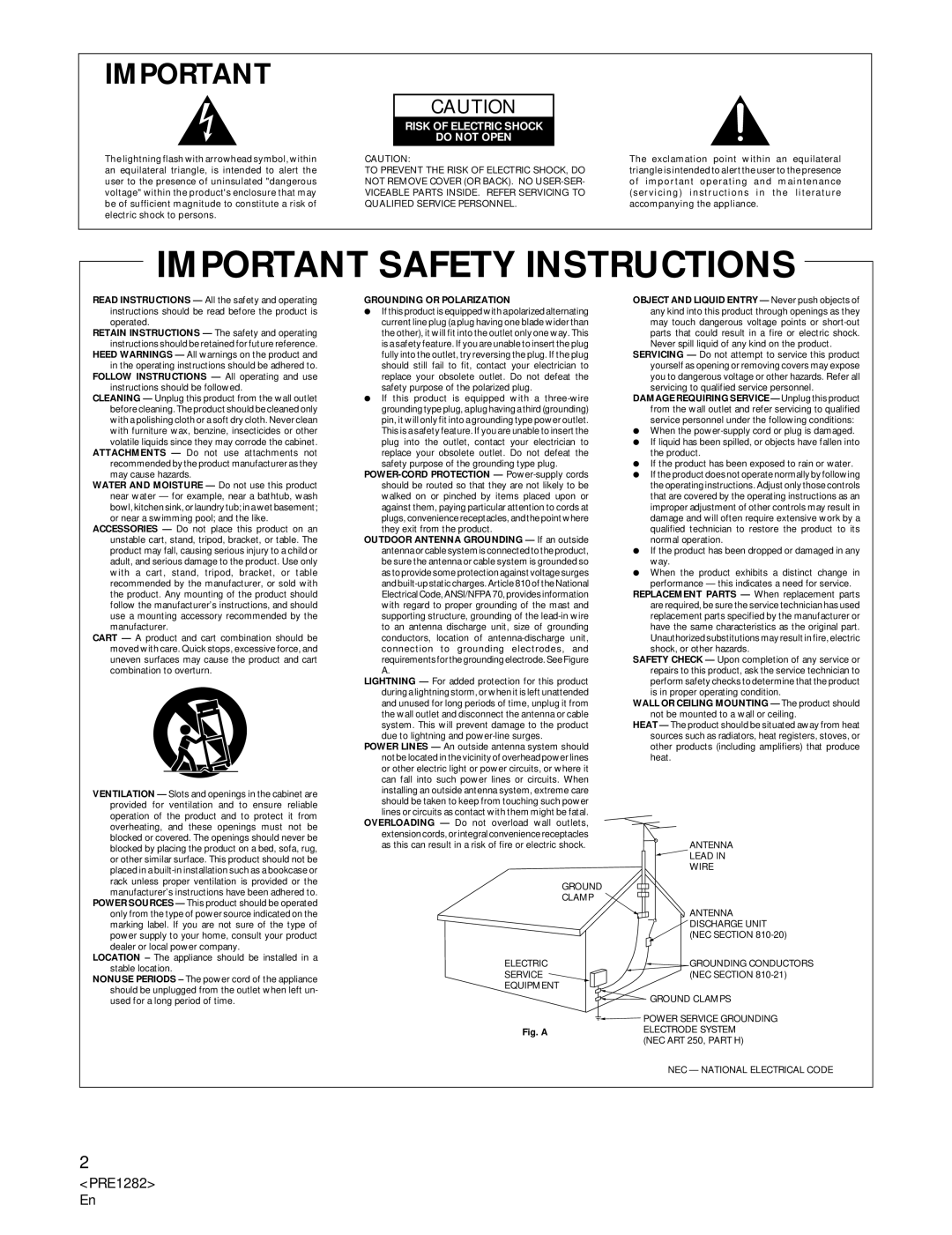 Americana Appliances CDR-850 manual PRE1282 En, Risk of Electric Shock Do not Open 