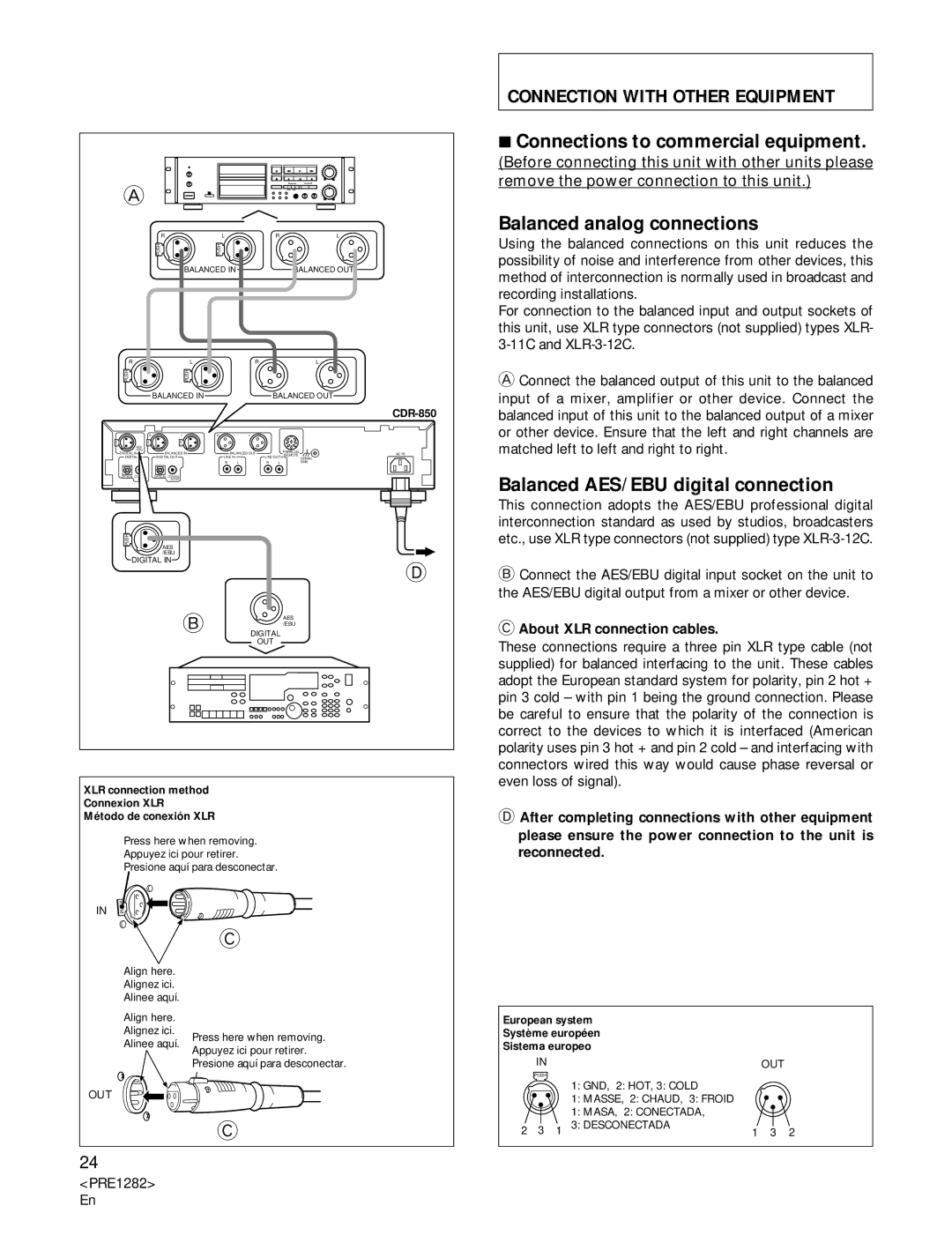 Americana Appliances CDR-850 manual Connection with Other Equipment, Connections to commercial equipment 