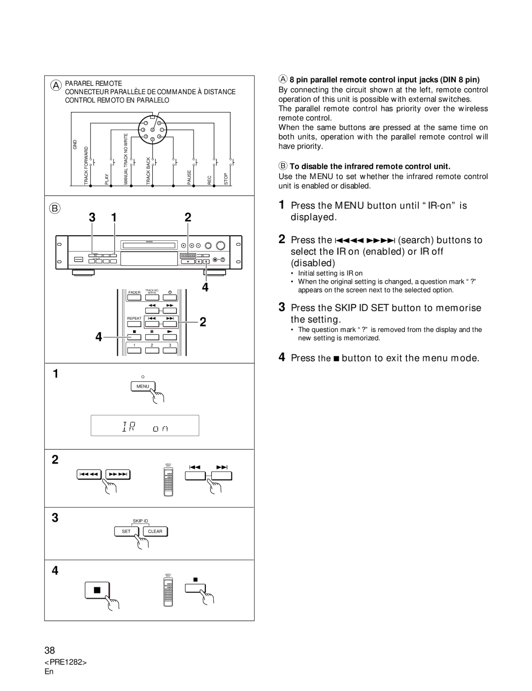 Americana Appliances CDR-850 manual To disable the infrared remote control unit, Skip ID 