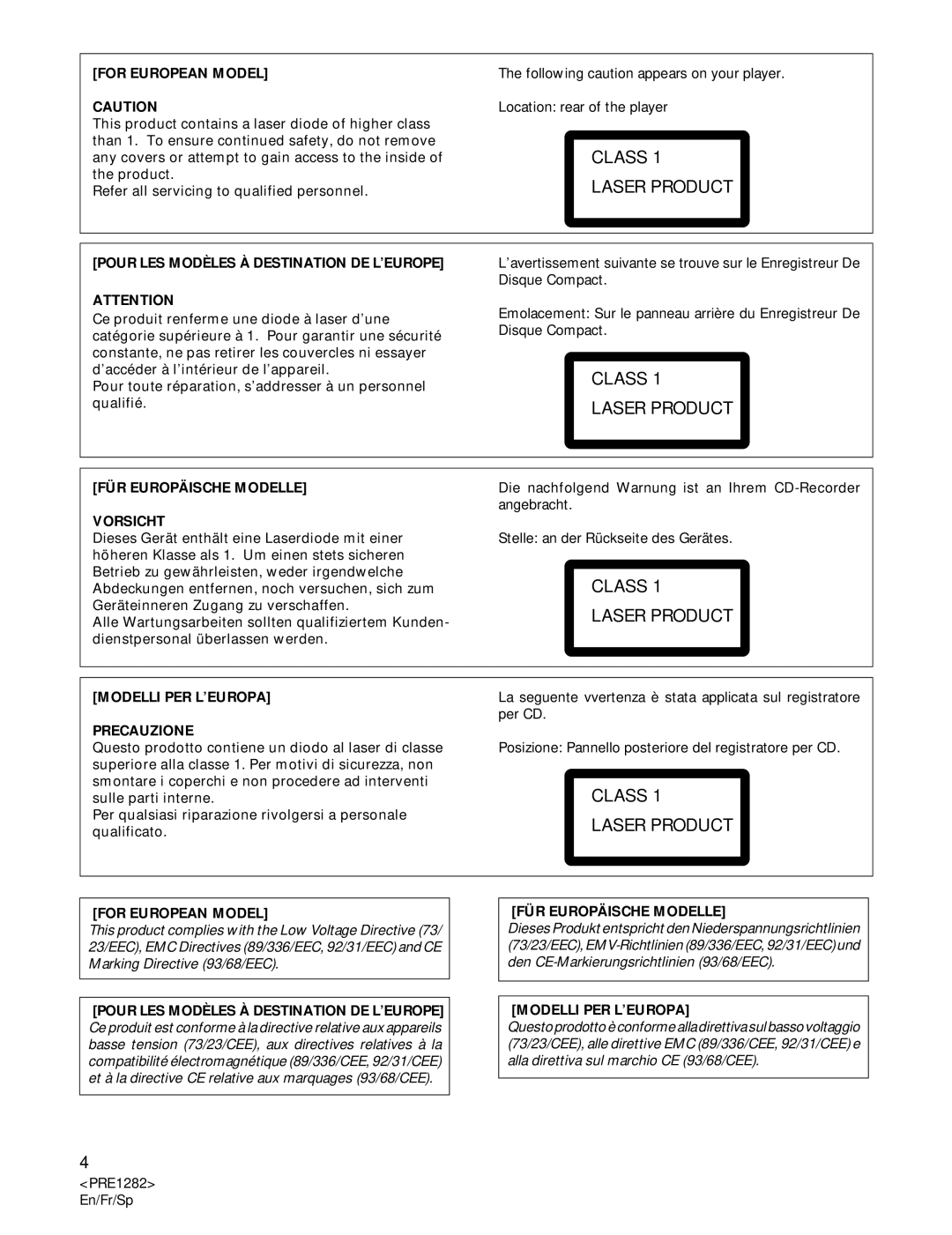 Americana Appliances CDR-850 manual For European Model, PRE1282 En/Fr/Sp 