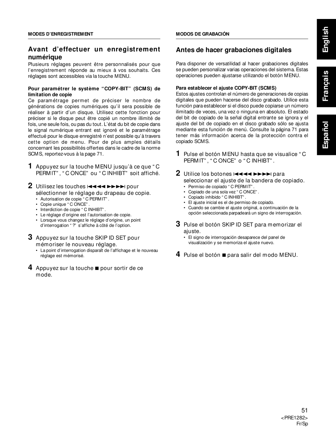 Americana Appliances CDR-850 manual Avant d’effectuer un enregistrement numérique, Antes de hacer grabaciones digitales 