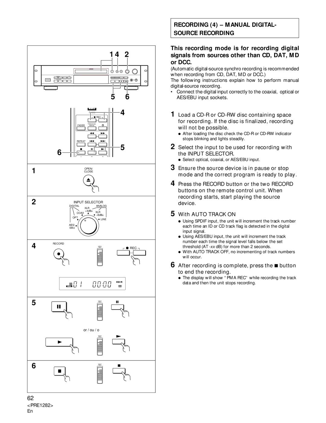 Americana Appliances CDR-850 manual Recording 4 Manual DIGITAL- Source Recording, PRE1282 