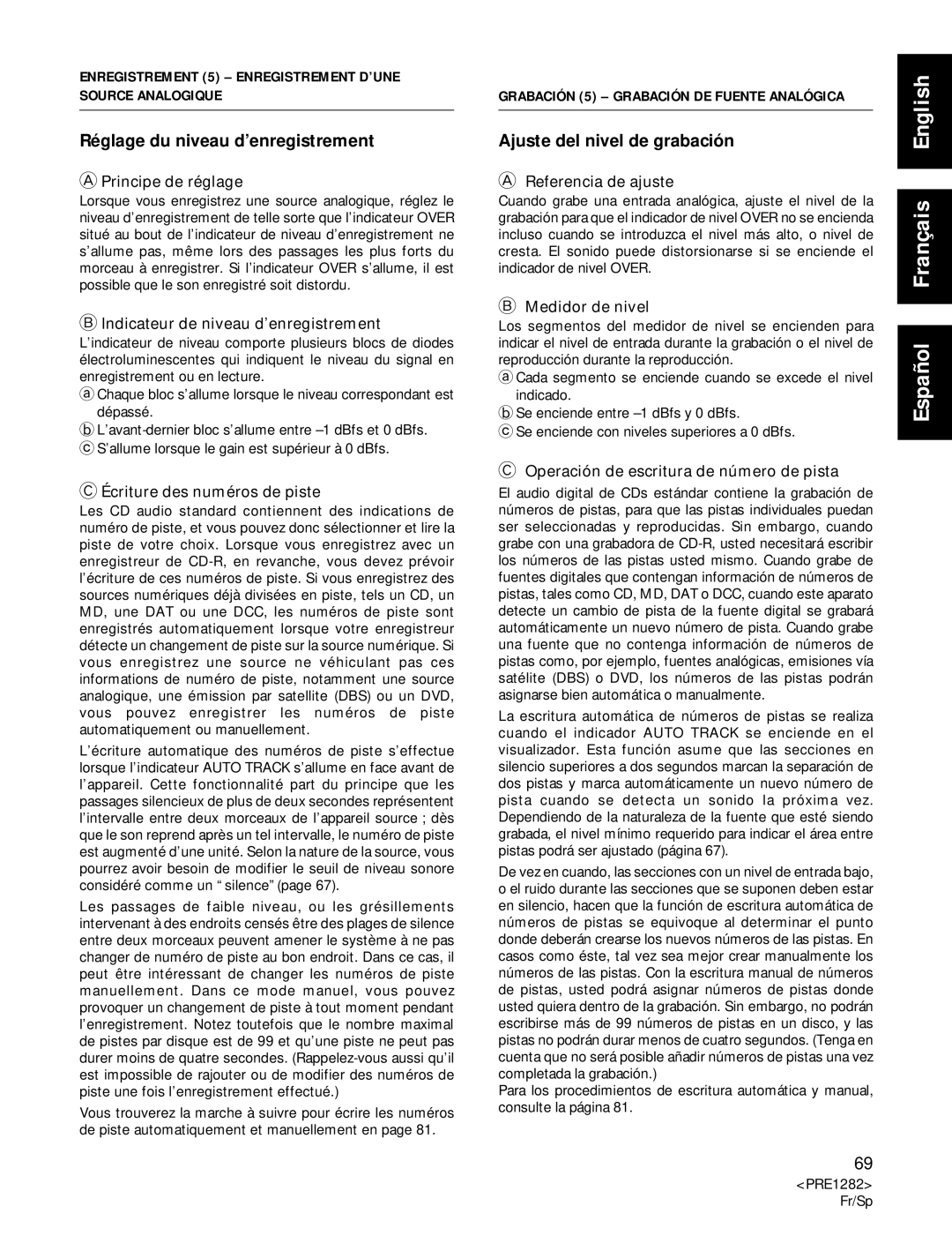 Americana Appliances CDR-850 manual Réglage du niveau d’enregistrement, Ajuste del nivel de grabación 