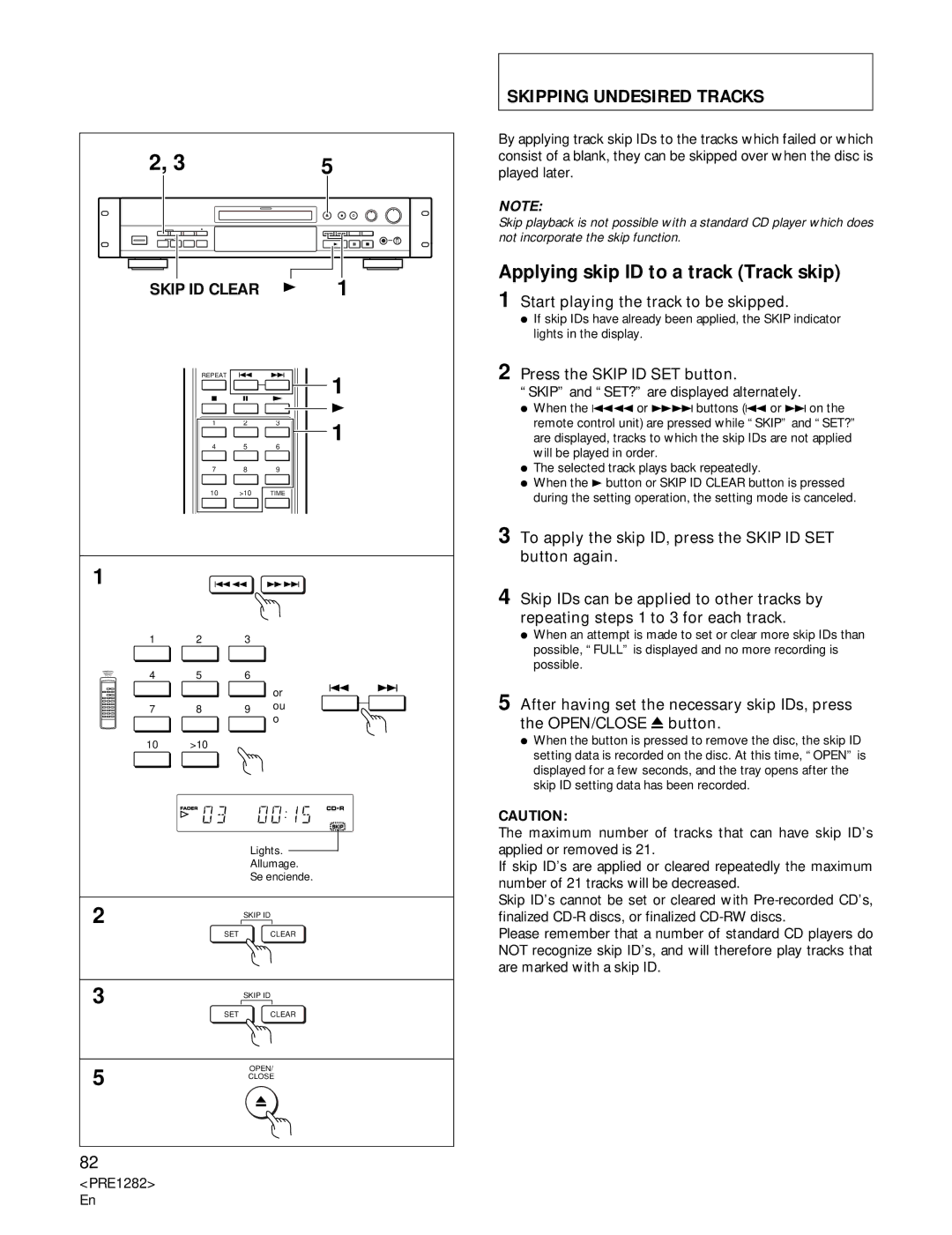 Americana Appliances CDR-850 manual Skipping Undesired Tracks, Applying skip ID to a track Track skip 