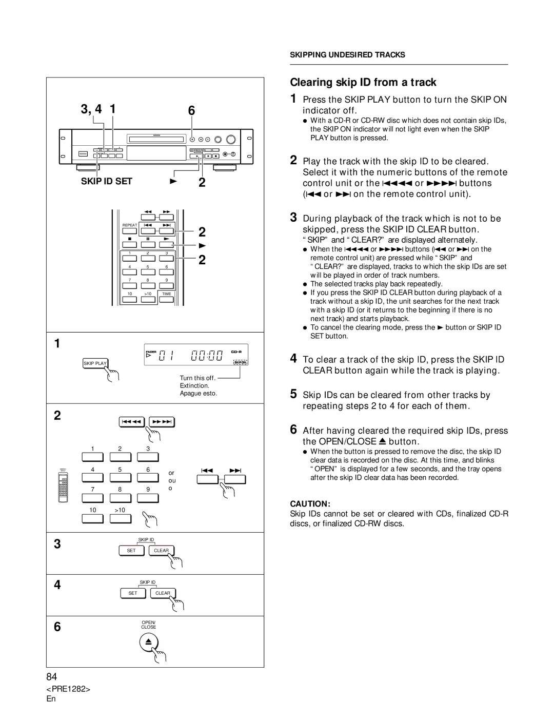 Americana Appliances CDR-850 manual Clearing skip ID from a track, Skipping Undesired Tracks 