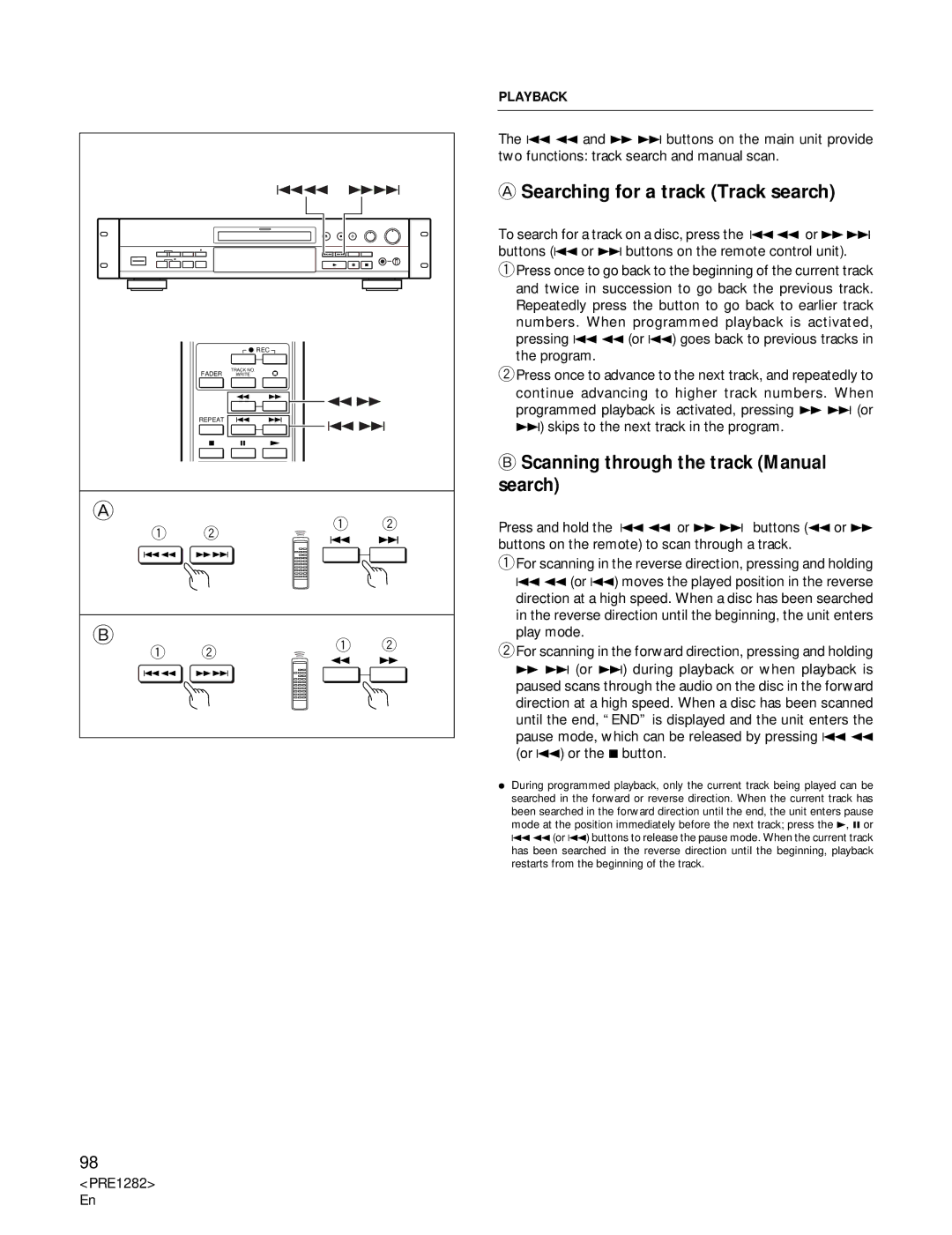 Americana Appliances CDR-850 manual Searching for a track Track search, Scanning through the track Manual search 