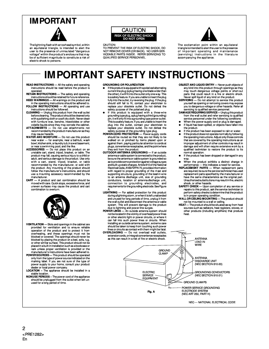 Americana Appliances CDR-850 manual Important Safety Instructions, <PRE1282> En, Risk Of Electric Shock Do Not Open 