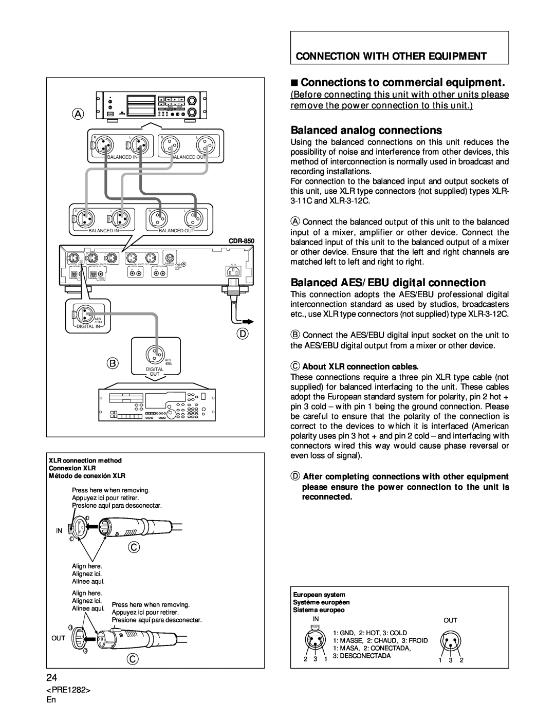 Americana Appliances CDR-850 manual Connection With Other Equipment, 7Connections to commercial equipment 