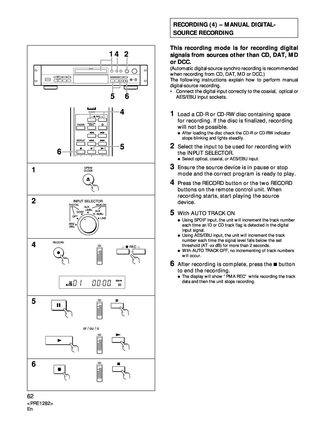 Americana Appliances CDR-850 manual RECORDING 4 – MANUAL DIGITAL- SOURCE RECORDING 