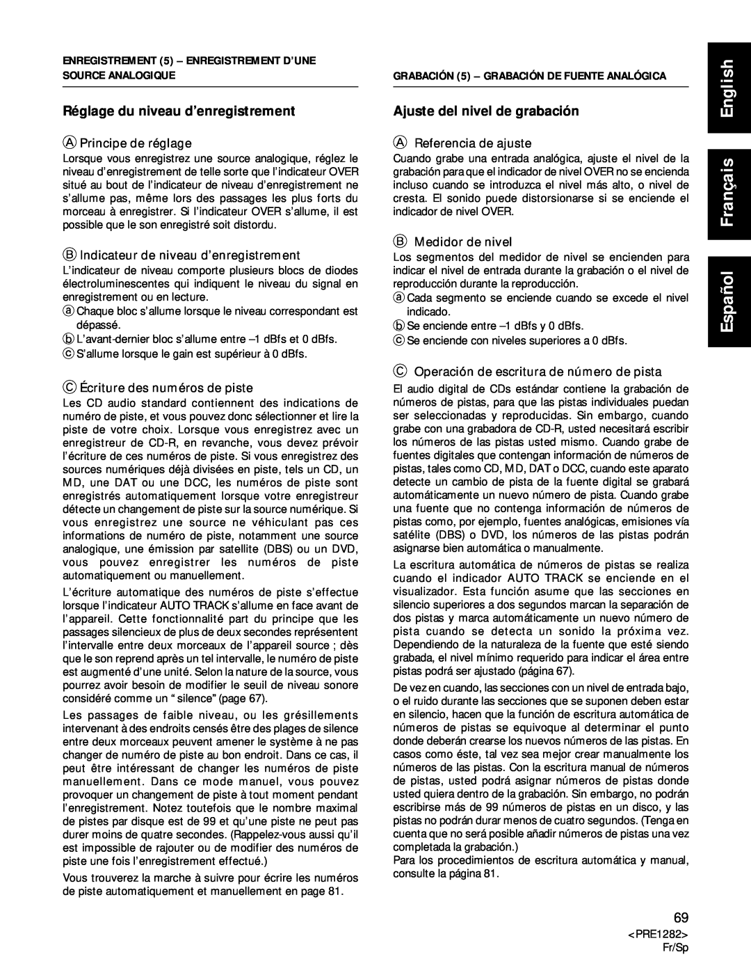 Americana Appliances CDR-850 Español Français English, Réglage du niveau d’enregistrement, Ajuste del nivel de grabación 