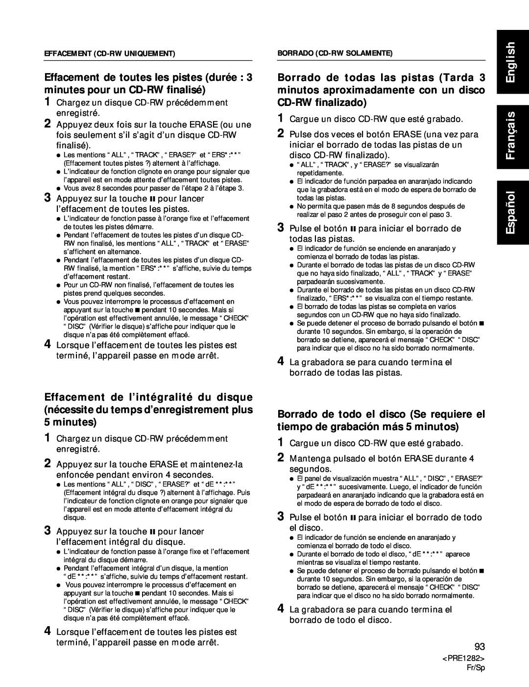 Americana Appliances CDR-850 manual Español Français English, Cargue un disco CD-RWque esté grabado 