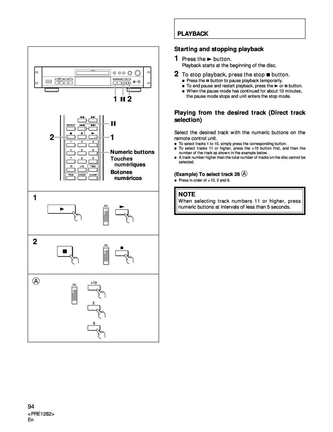 Americana Appliances CDR-850 manual Playback, buttons, Touches, numériques, Botones, numéricos, Numeric 