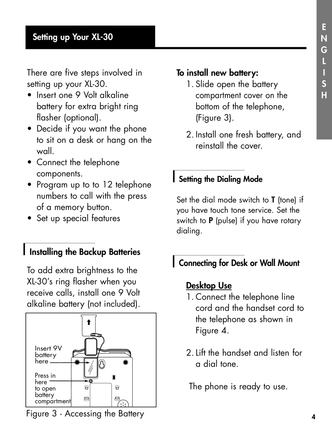 Ameriphone manual Setting up Your XL-30, Accessing the Battery 