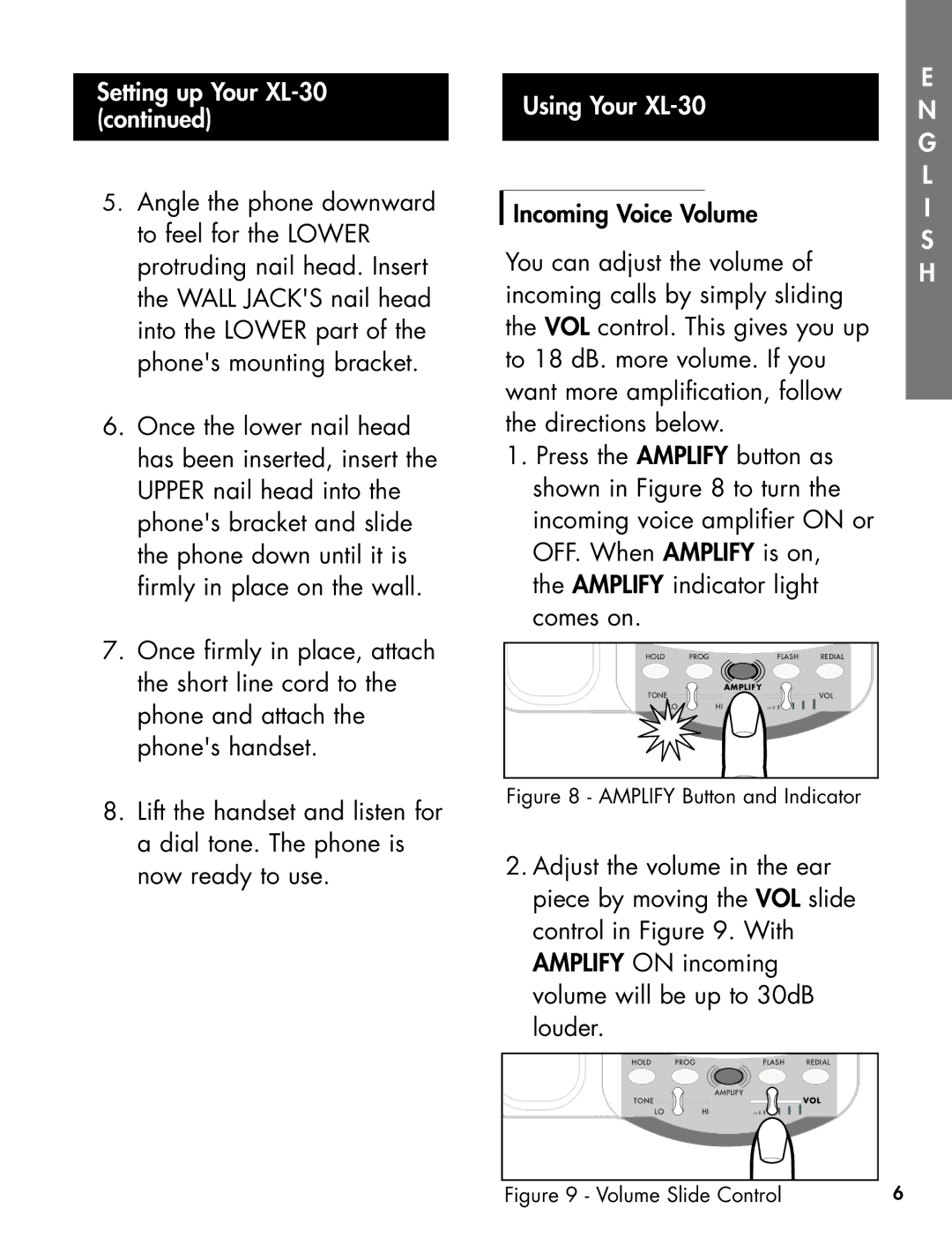 Ameriphone manual Using Your XL-30, Incoming Voice Volume 