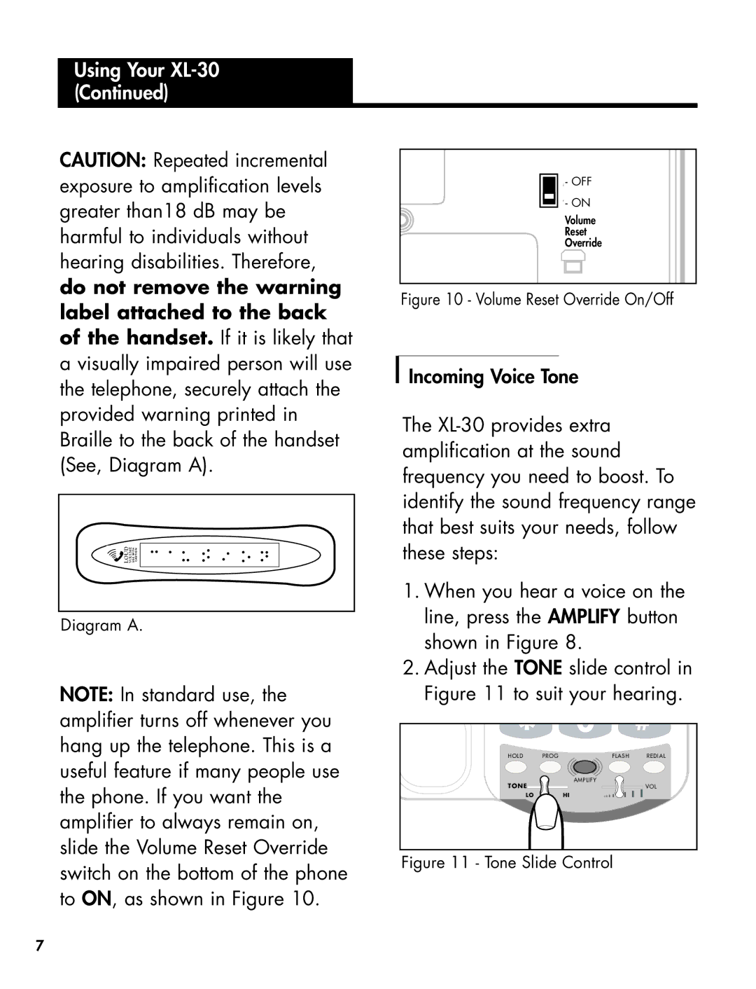 Ameriphone 30 manual Volume Reset Override On/Off 