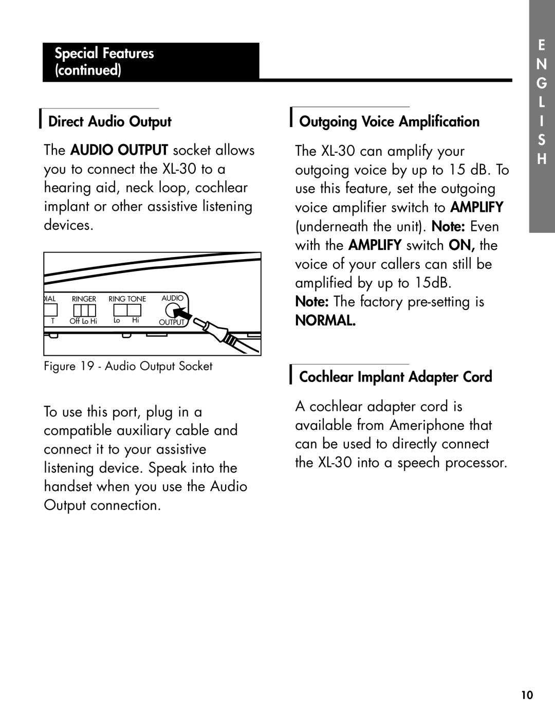 Ameriphone 30 manual Normal, Audio Output Socket 