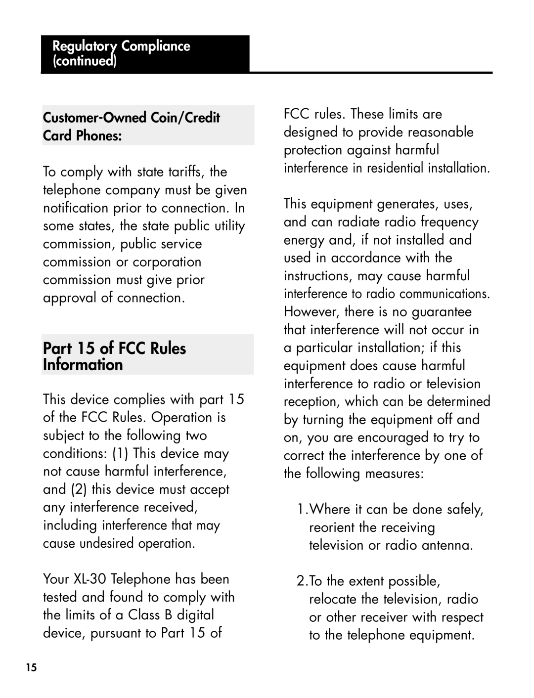 Ameriphone 30 manual Part 15 of FCC Rules Information 