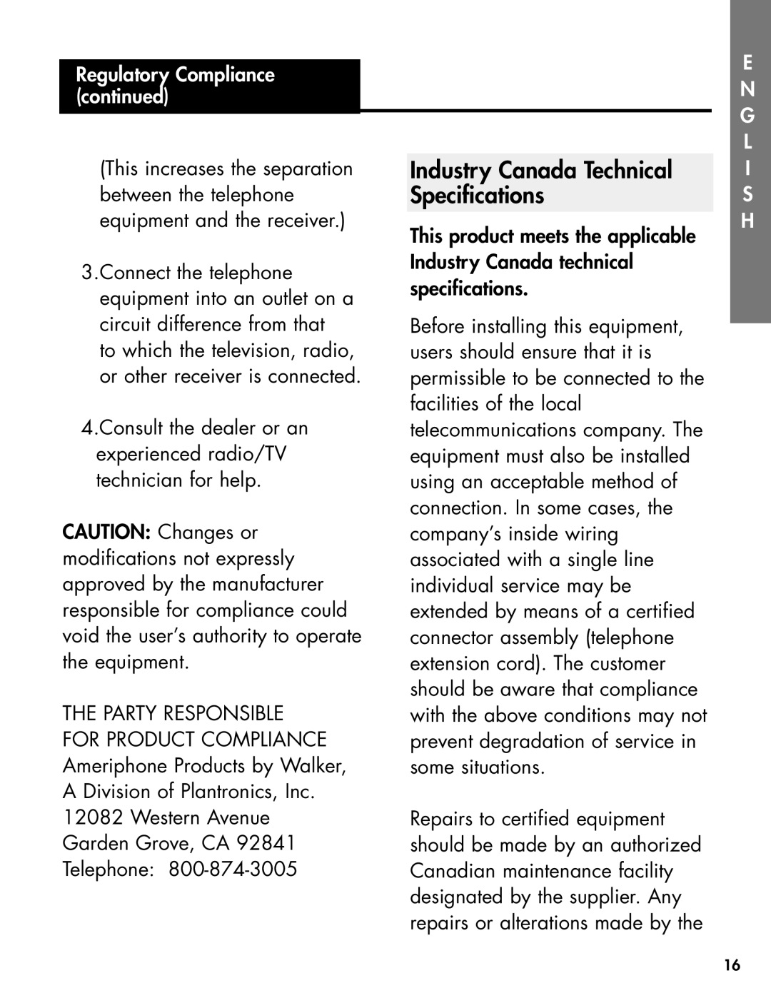 Ameriphone 30 manual Party Responsible, For Product Compliance 