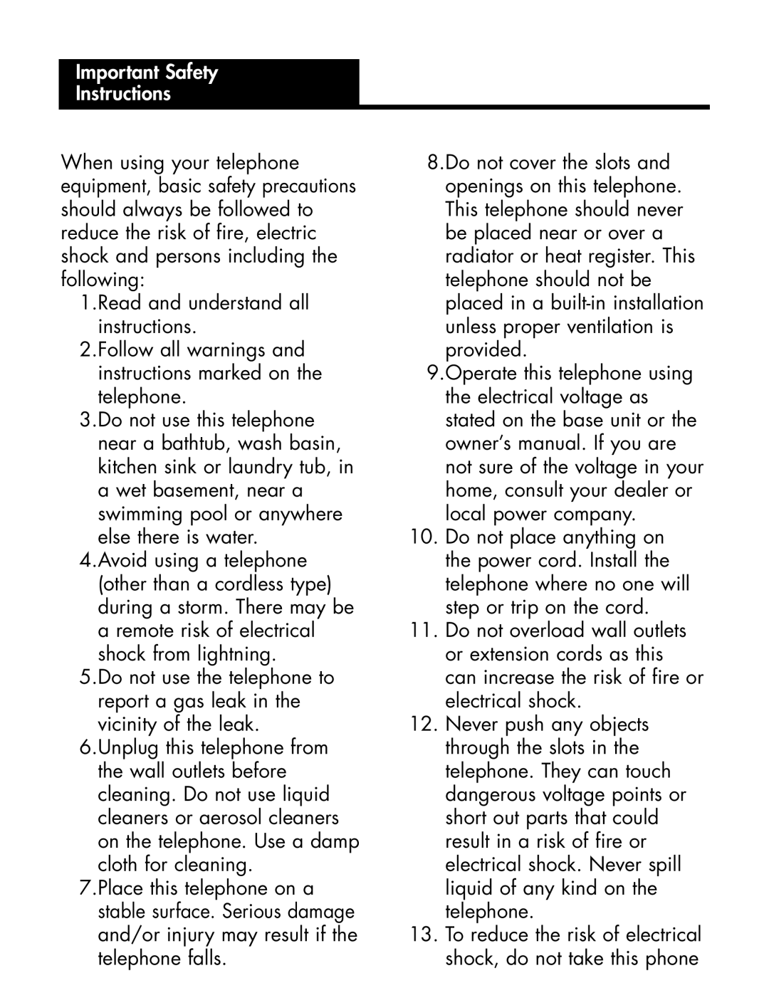 Ameriphone 30 manual Important Safety Instructions 