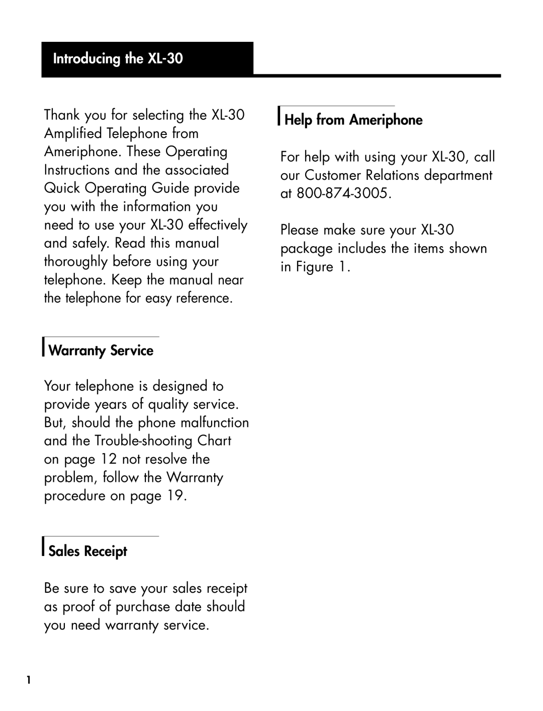 Ameriphone manual Introducing the XL-30 