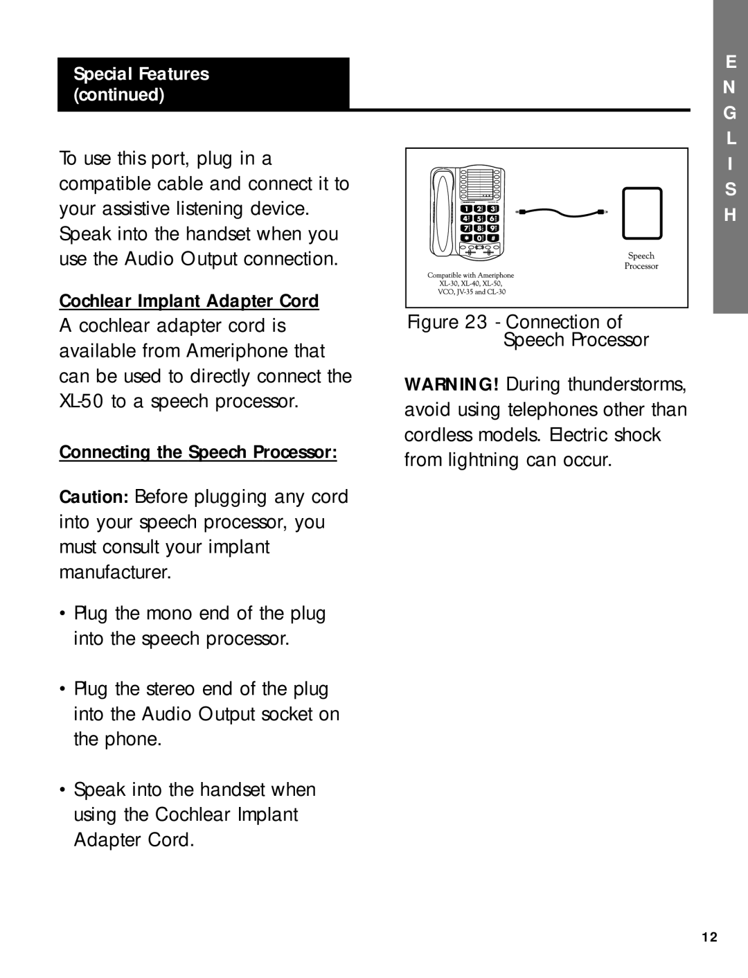 Ameriphone 50 manual Connection of Speech Processor 