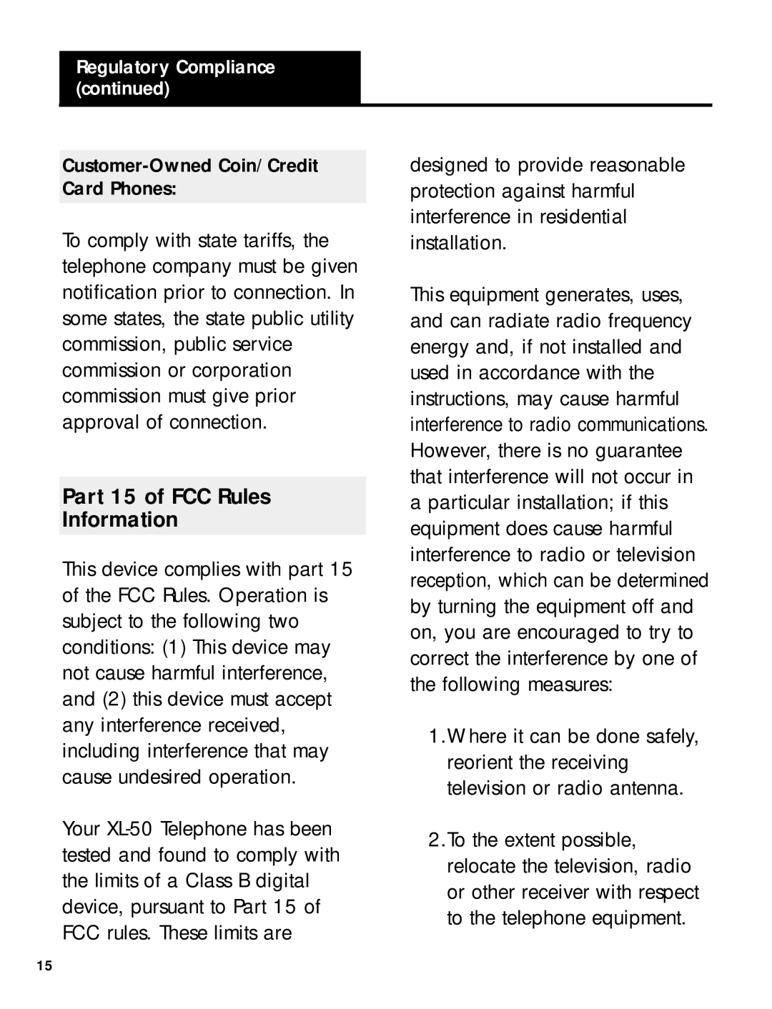 Ameriphone 50 manual Part 15 of FCC Rules Information 