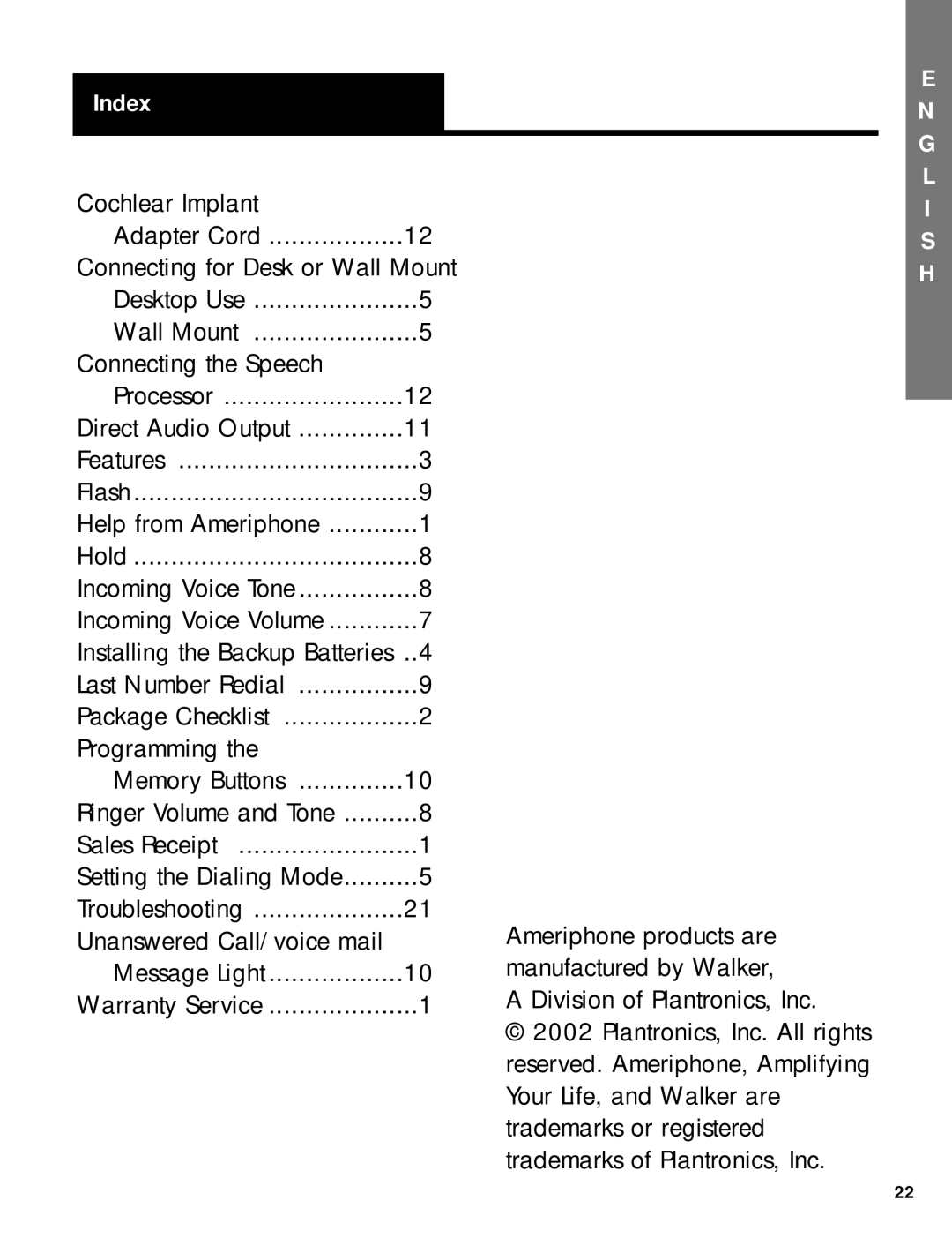 Ameriphone 50 manual Index 