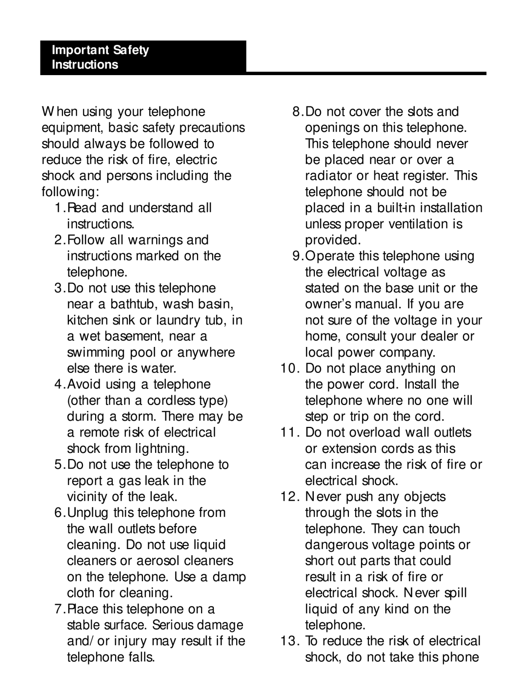 Ameriphone 50 manual Important Safety Instructions 