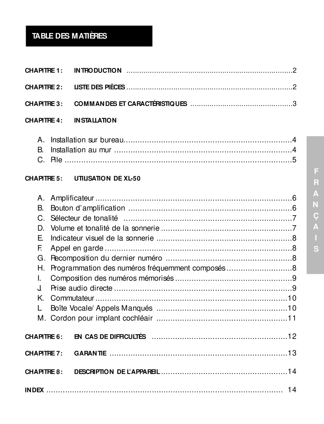 Ameriphone 50 manual Table DES Matières 