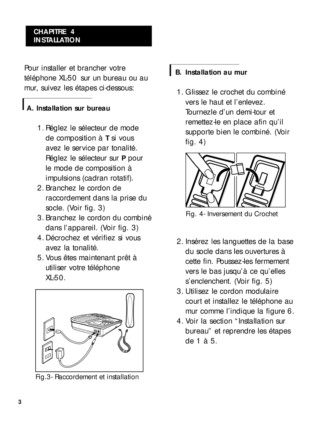 Ameriphone 50 manual Chapitre Installation, Raccordement et installation 