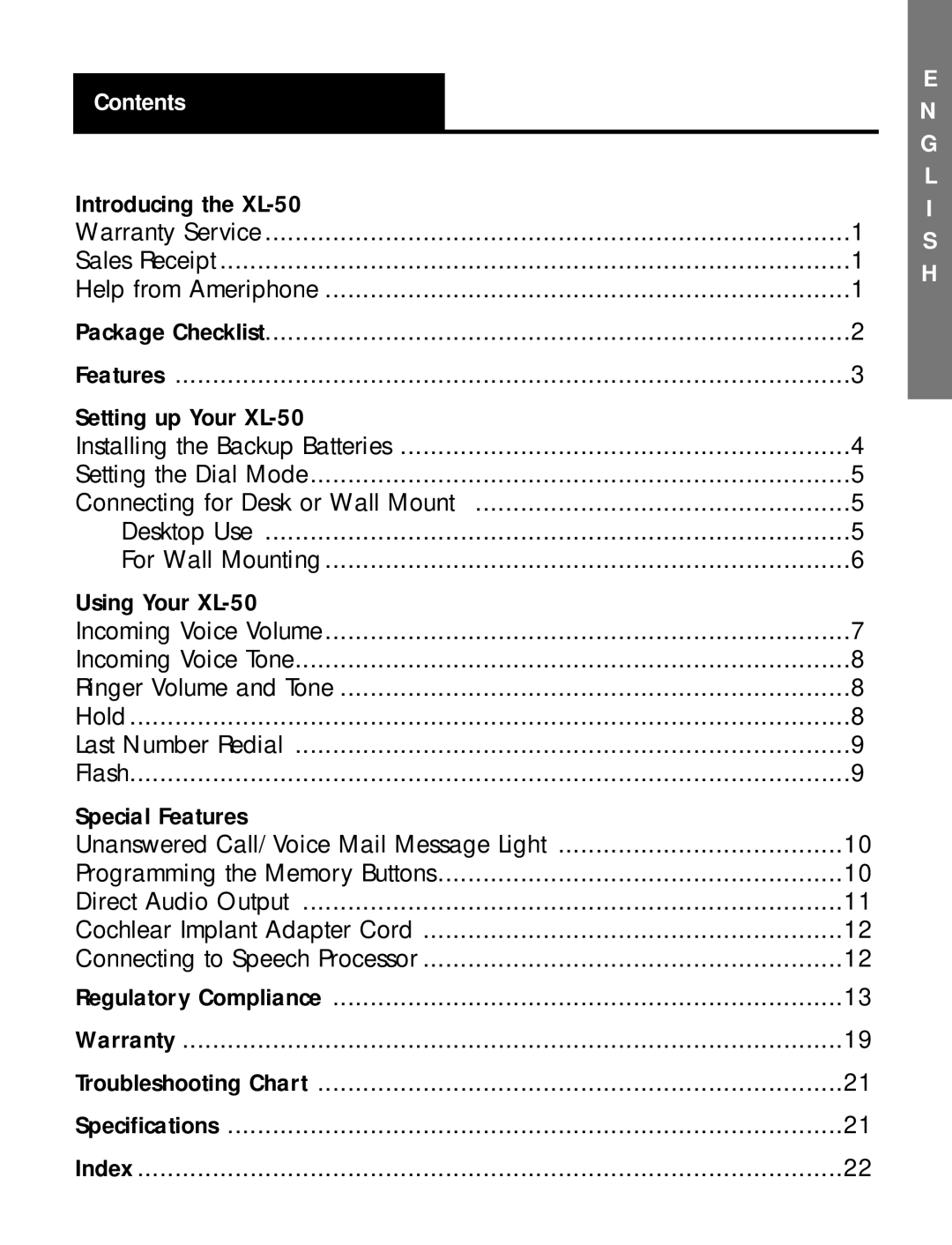 Ameriphone 50 manual Contents, L I S H 