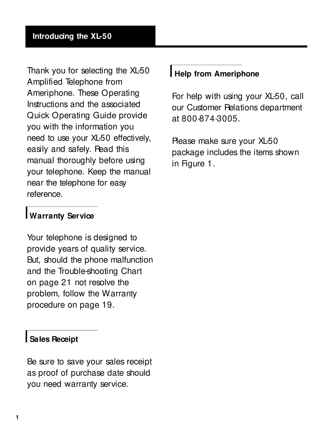 Ameriphone manual Introducing the XL-50 