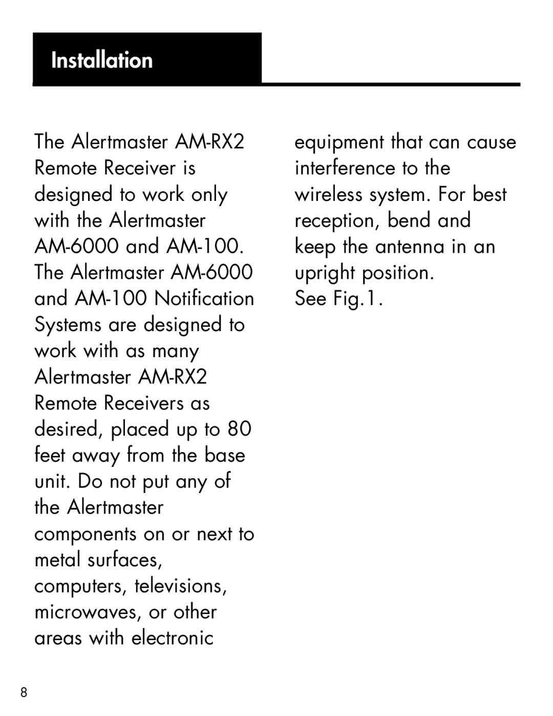 Ameriphone AM-RX2 manual Installation 