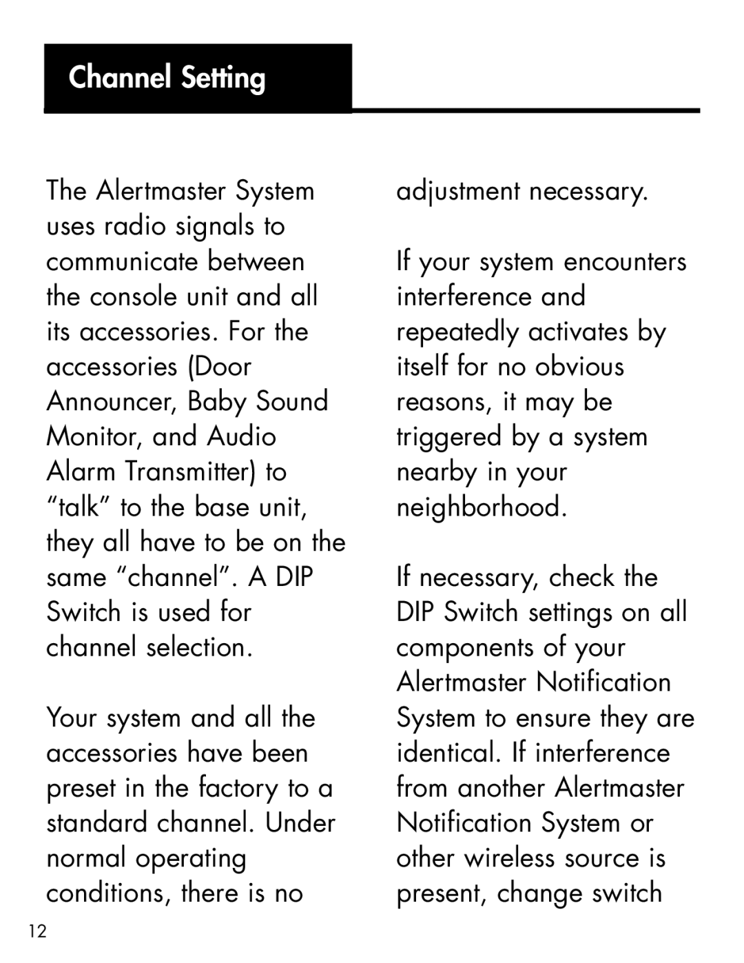 Ameriphone AM-RX2 manual Channel Setting 