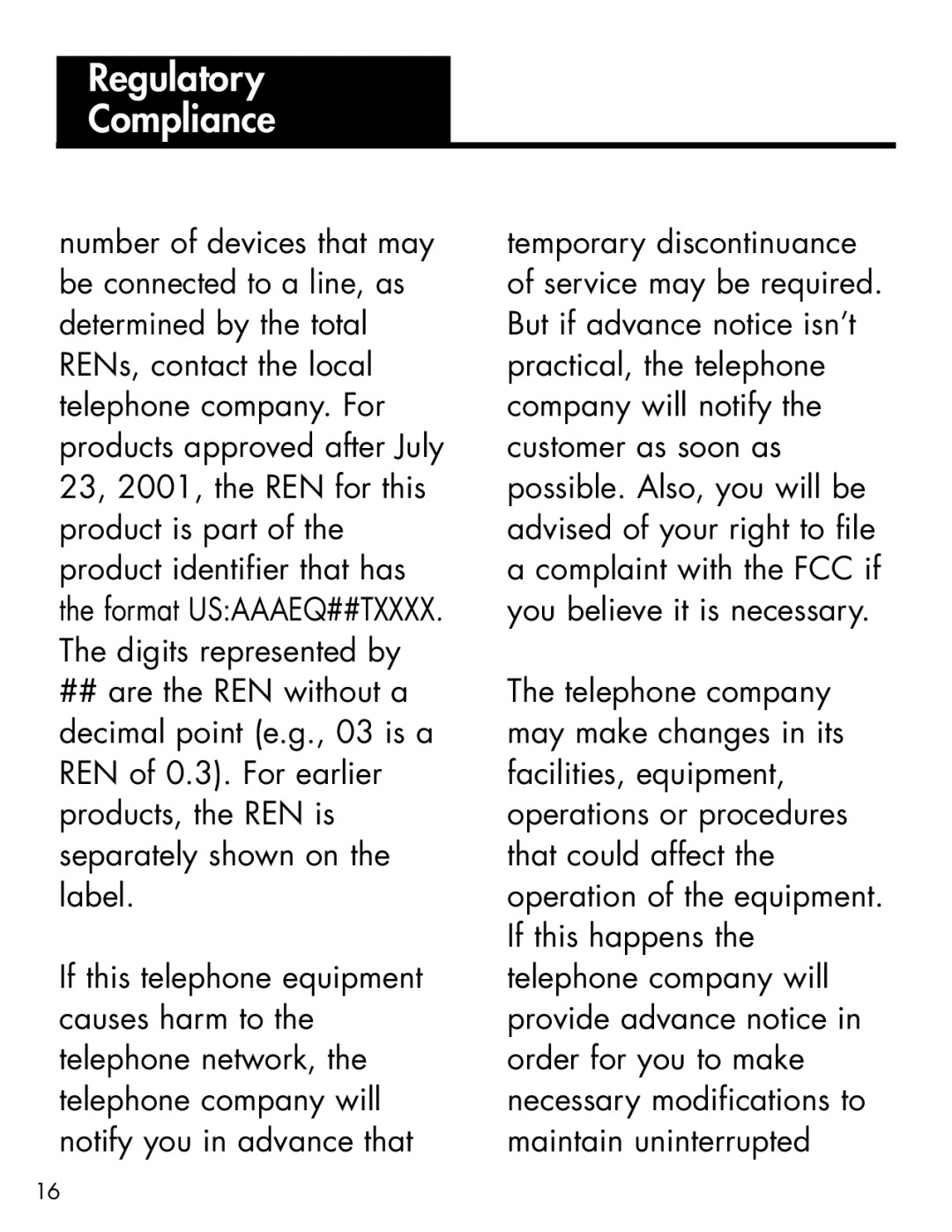 Ameriphone AM-RX2 manual Regulatory Compliance 