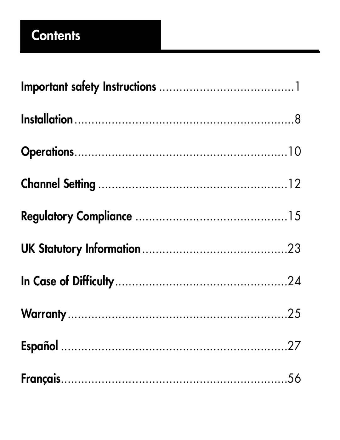 Ameriphone AM-RX2 manual Contents 