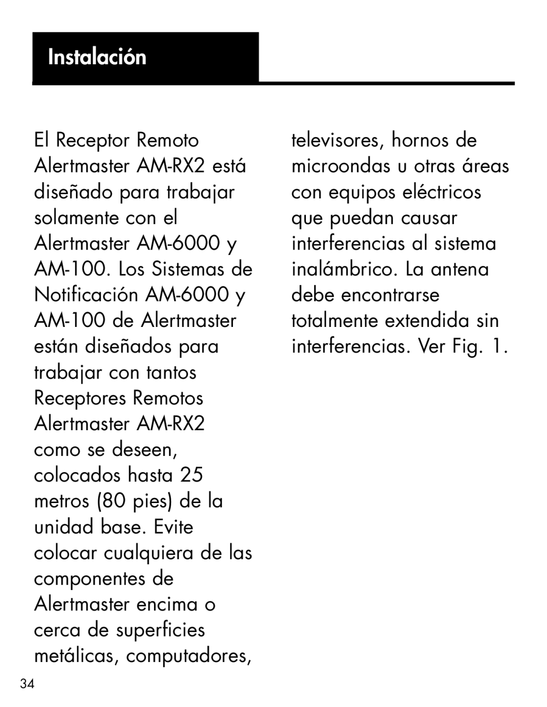 Ameriphone AM-RX2 manual Instalación 